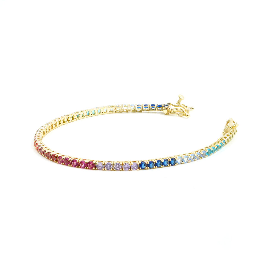 Bracciale Tennis in argento con zirconi multicolore 2,5mm – Dorato – <em>Lunghezza 18cm</em> - immagine 2