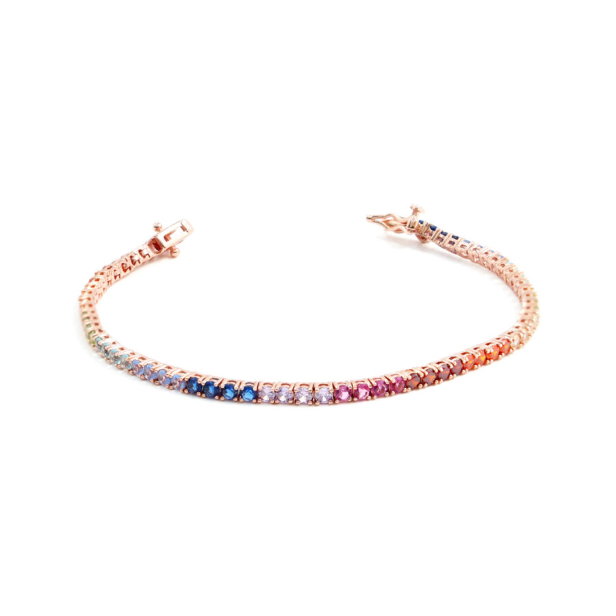 Bracciale Tennis in argento con zirconi multicolore 2,5mm – Rose' – <em>Lunghezza 18cm</em>