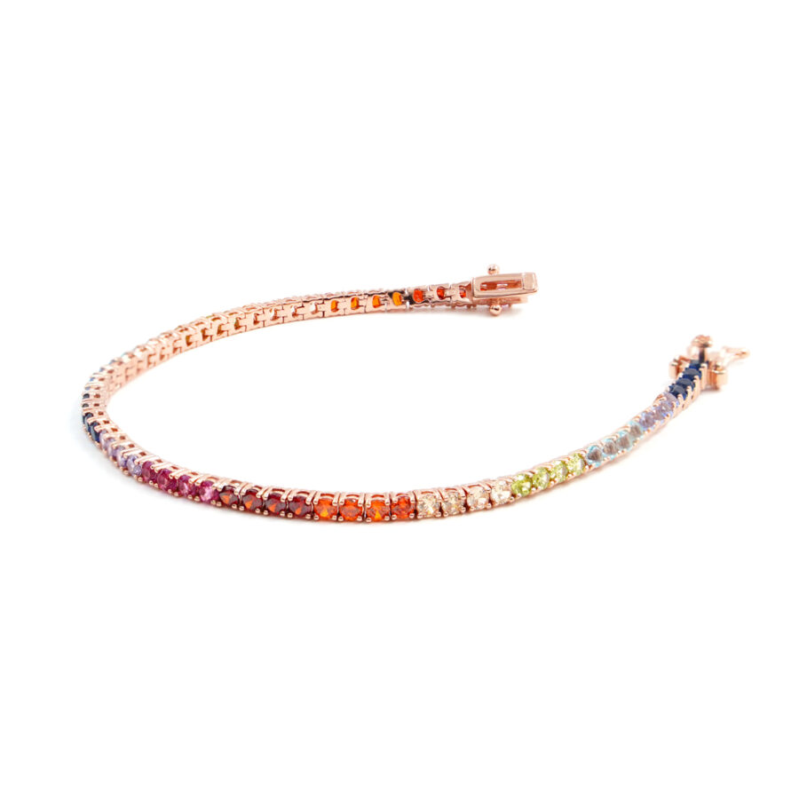Bracciale Tennis in argento con zirconi multicolore 2,5mm – Rose' – <em>Lunghezza 18cm</em> - immagine 2