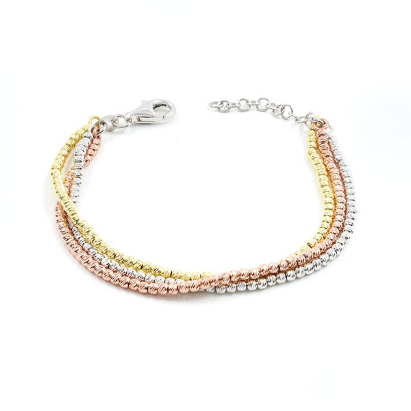 Bracciale in argento con sfere diamantate rodiate, dorate e rose'