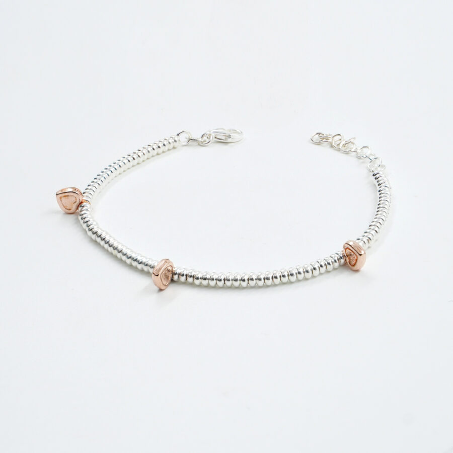 Bracciale in argento con rondelle e cuore, Argentato e Rose'