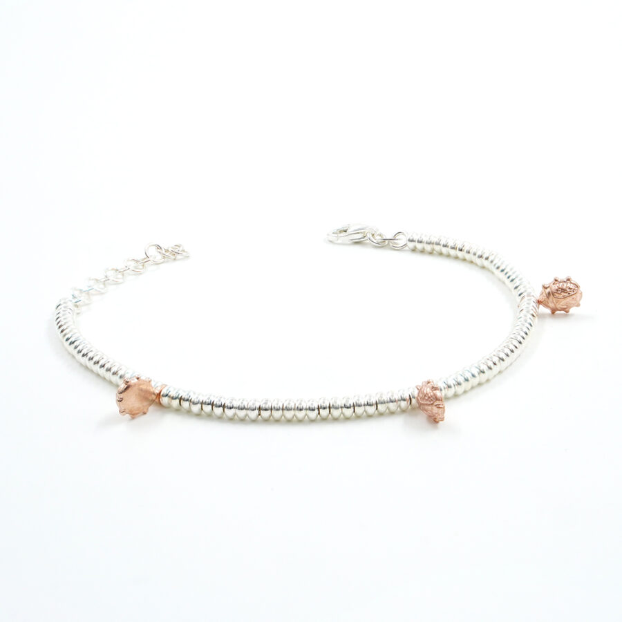 Bracciale in argento con rondelle e coccinella portafortuna, Argentato e Rose'