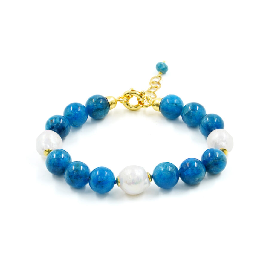 Bracciale con apatite, perla, chiusura in argento - Dorato