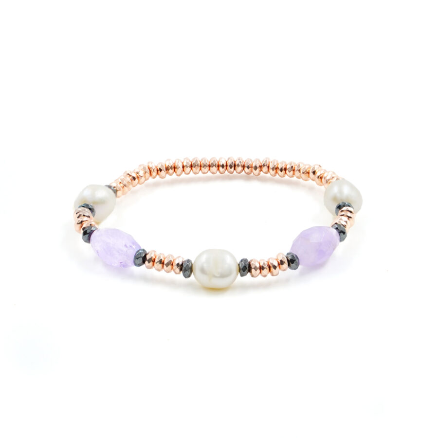 Bracciale Elastico con ematite, ametista, perla