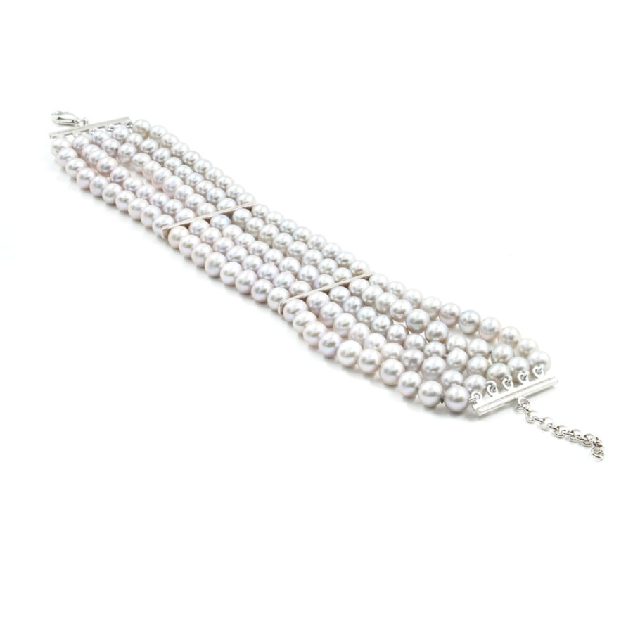 Bracciale con perle d'acqua dolce grigie, chiusura in argento – Rodiato