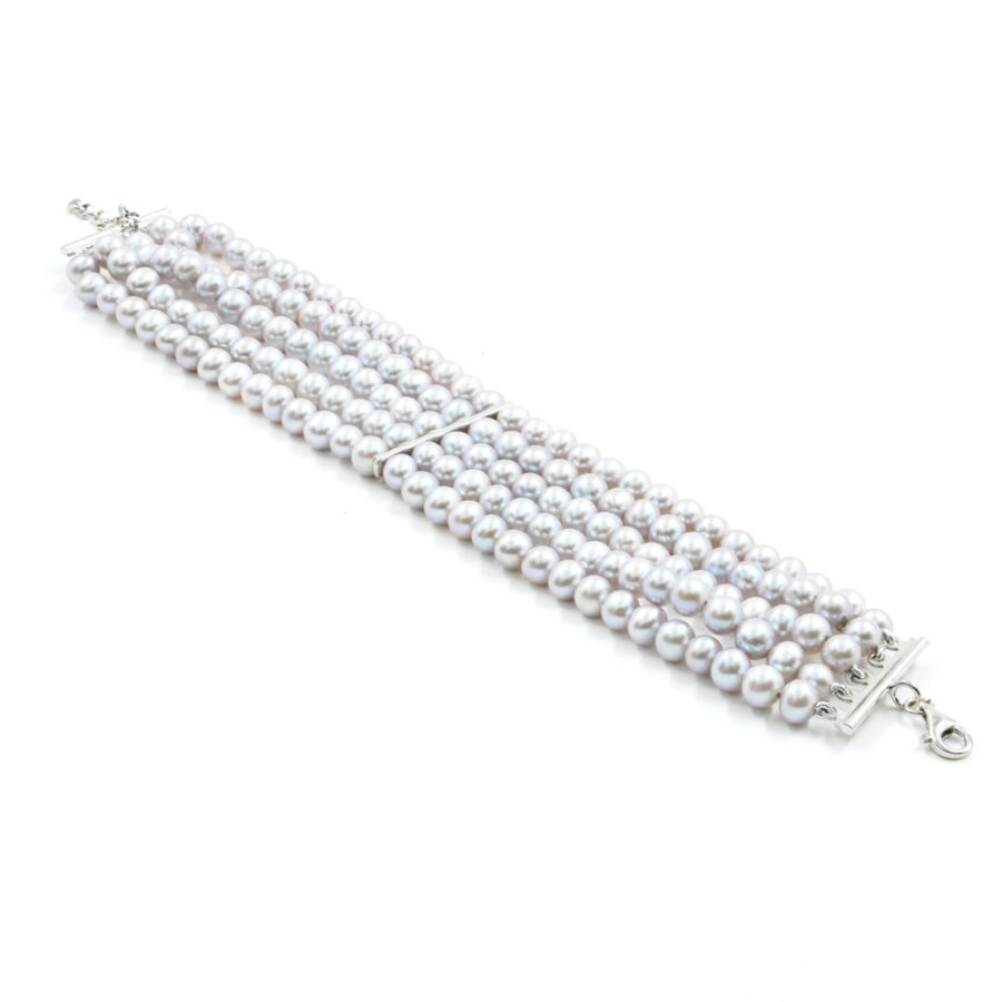 Bracciale con perle d'acqua dolce grigie, chiusura in argento – Rodiato