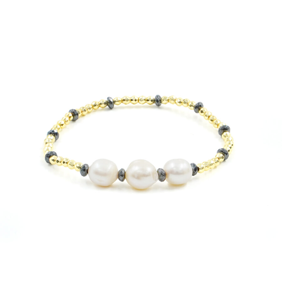 Bracciale Elastico con ematite dorata e perle