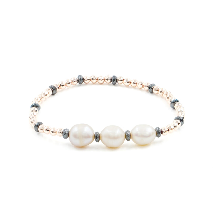 Bracciale Elastico con ematite rose' e perle