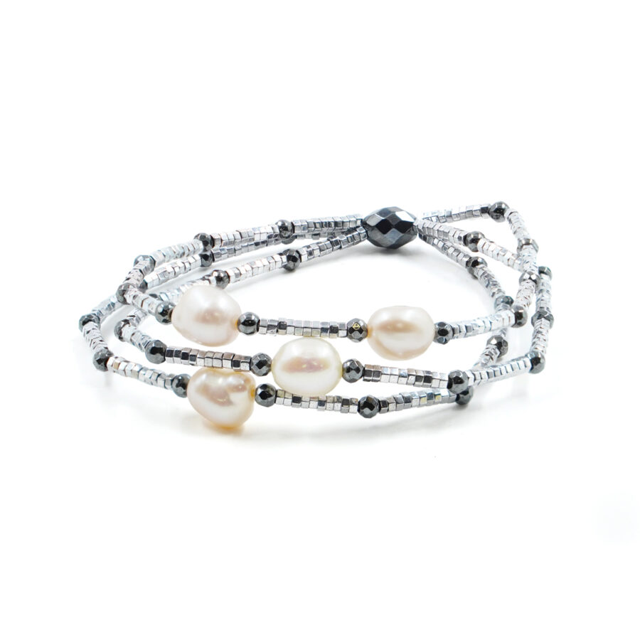 Bracciale Elastico con ematite silver e nera, perla barocca