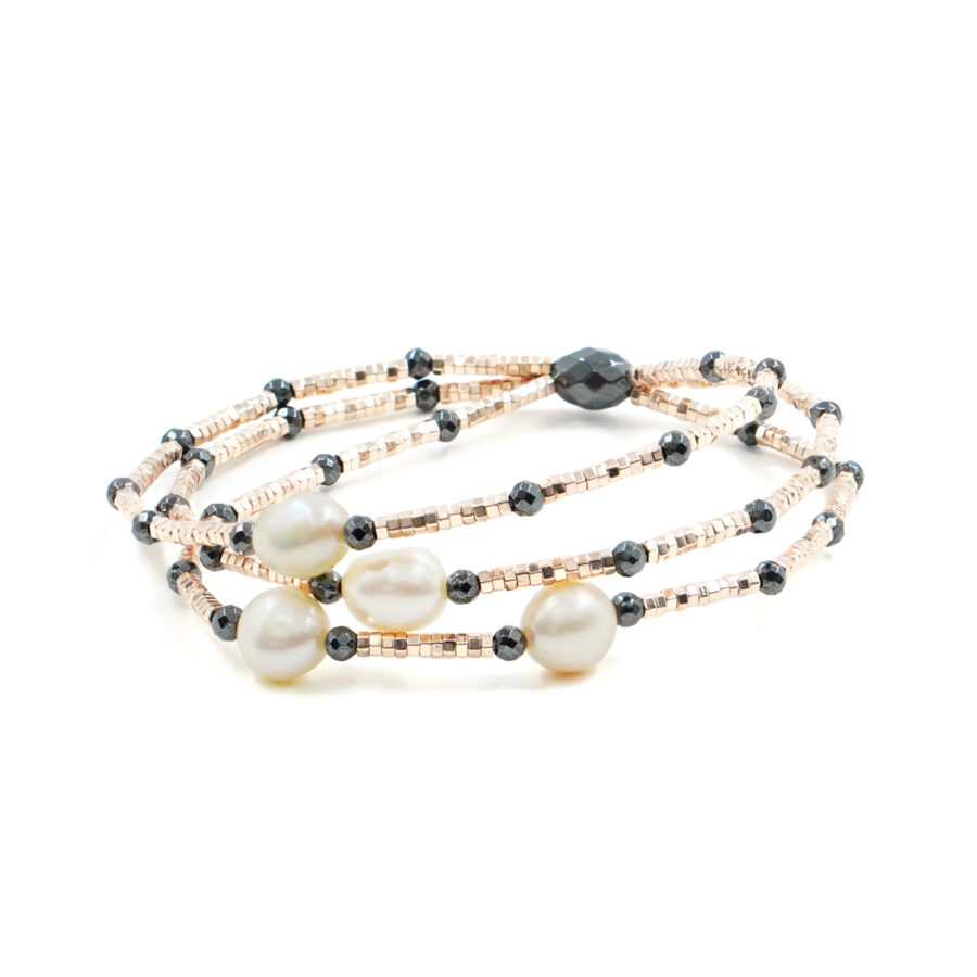 Bracciale Elastico con ematite rose' e nera, perla barocca