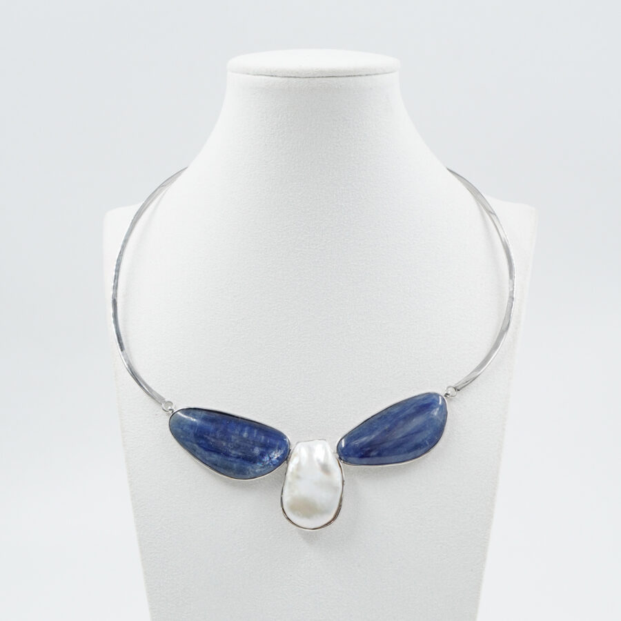 Collana in argento con perla barocca e labradorite - Rodiato