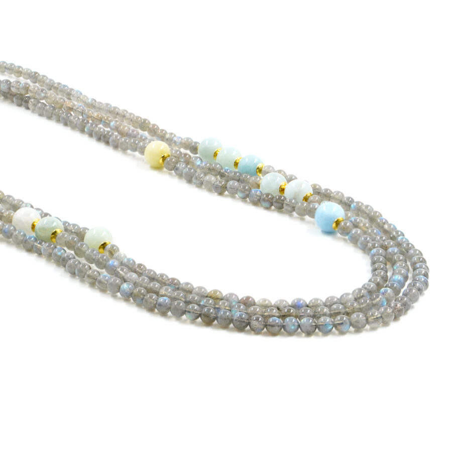 Collana con labradorite, acquamarina, chiusura in argento – Dorato