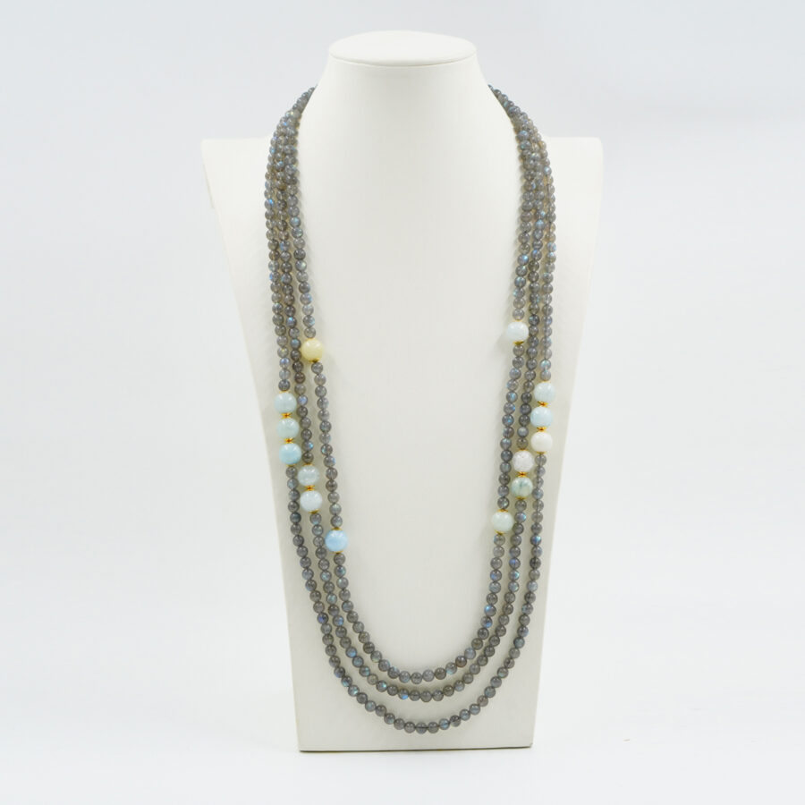 Collana con labradorite, acquamarina, chiusura in argento – Dorato - immagine 2