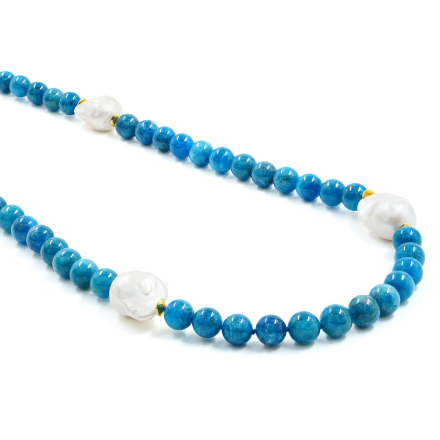 Collana con apatite, perla, chiusura in argento – Dorato