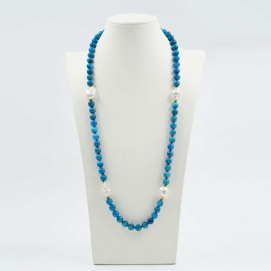 Collana con apatite, perla, chiusura in argento – Dorato - immagine 2