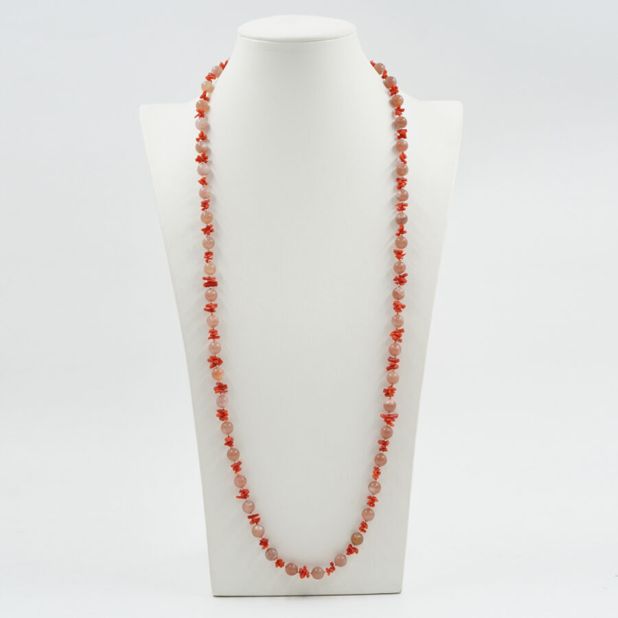 Collana con pietra di Luna rosa, corallo, chiusura in argento – Rose' - immagine 2