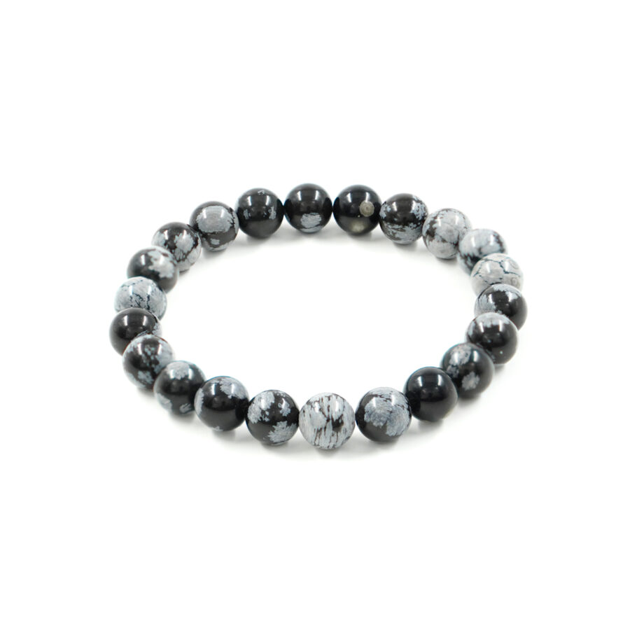 Bracciale elastico Ossidiana Fiocco di Neve 8mm
