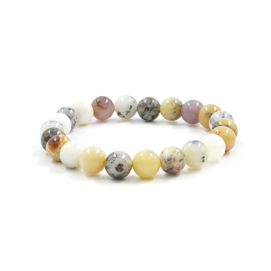 Bracciale elastico Opale Bianco e Giallo 8mm