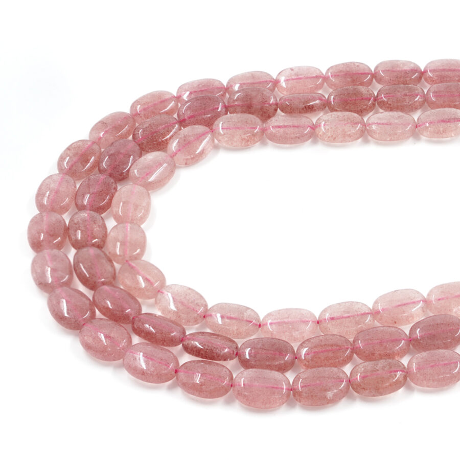 Quarzo Fragola fili ovali piatti 14x10mm