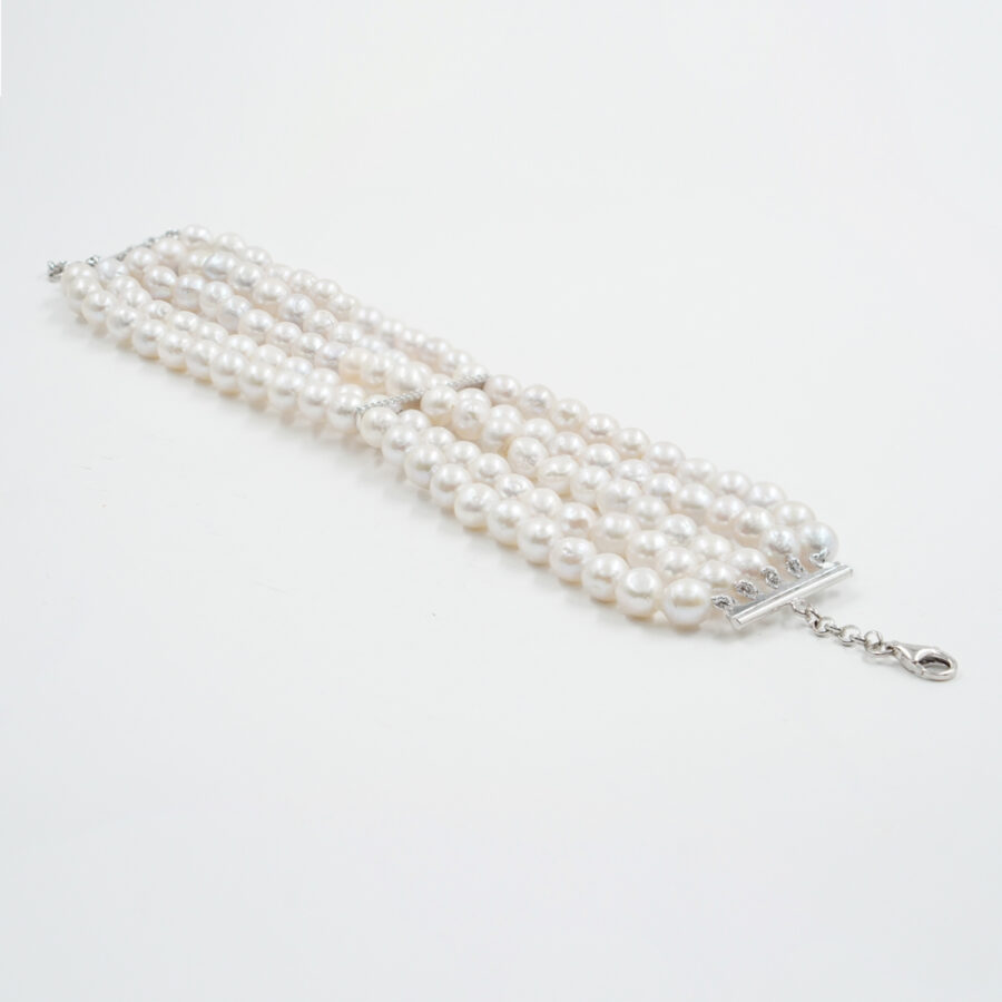 Bracciale Multifilo con perle a goccia chiusura in argento – Rodiato