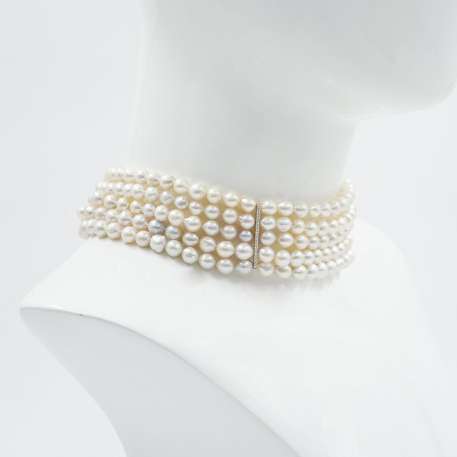 Collana Choker Multifilo con perle a goccia chiusura in argento – Rodiato - immagine 2