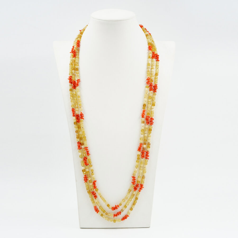 Collana Multifilo con opale giallo, corallo, ematite, chiusura in argento - Dorato - immagine 2