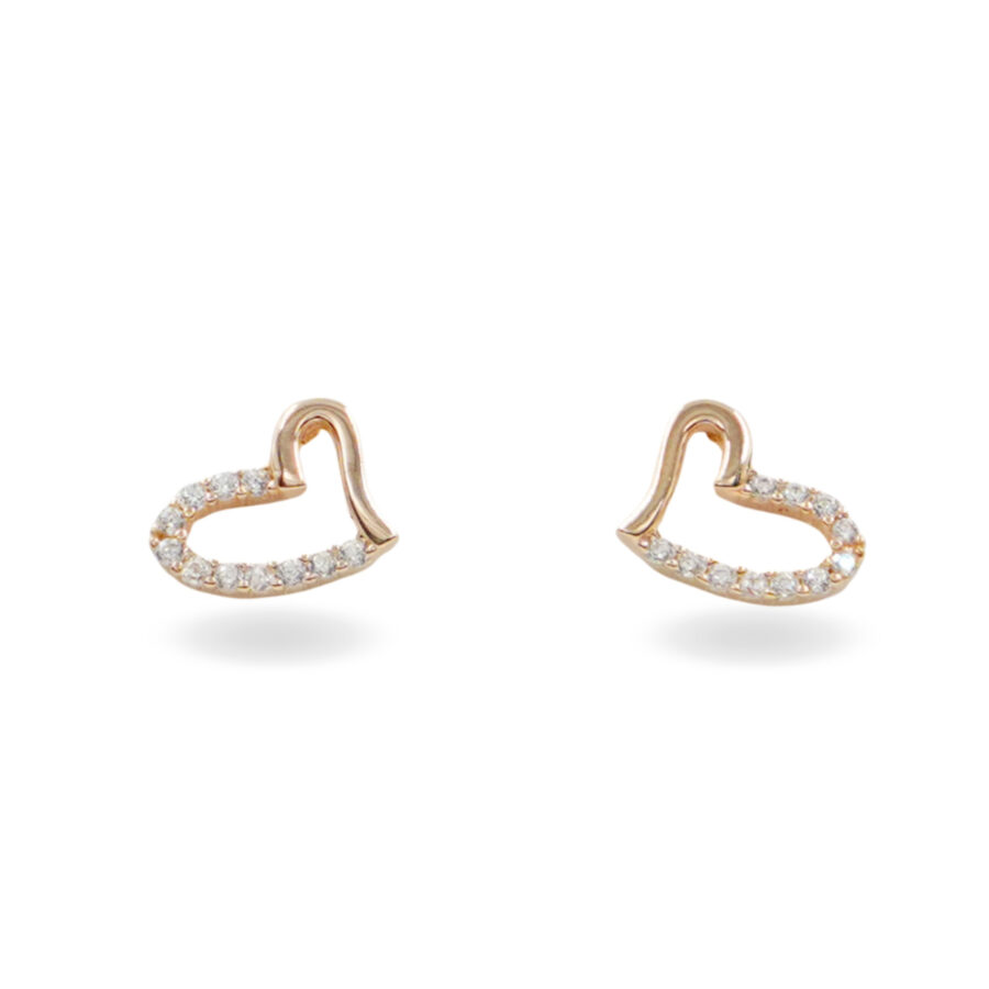 Orecchini in argento forma cuori con zirconi – Rosè