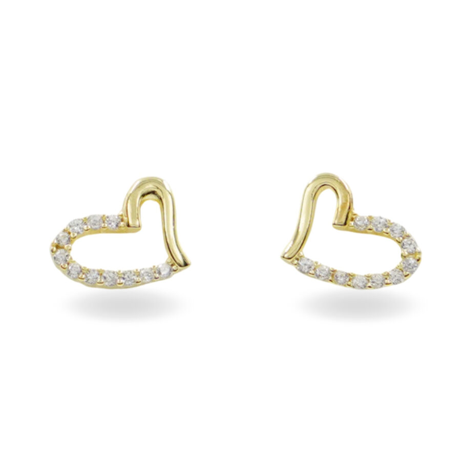 Orecchini in argento forma cuori con zirconi – Dorato
