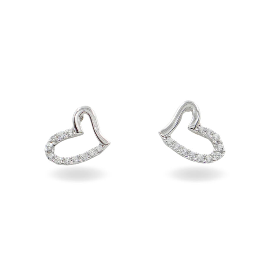 Orecchini in argento forma cuori con zirconi – Rodiato