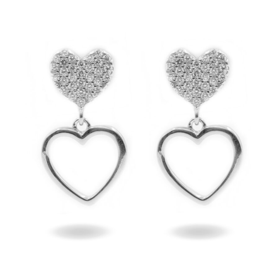 Orecchini in argento cuori e zirconi – Rodiato