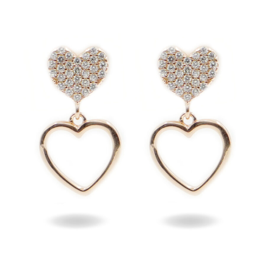 Orecchini in argento cuori e zirconi – Rosè