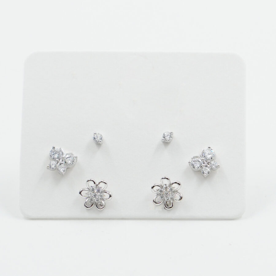 Set di Orecchini in argento fiore con zirconi – Rodiato