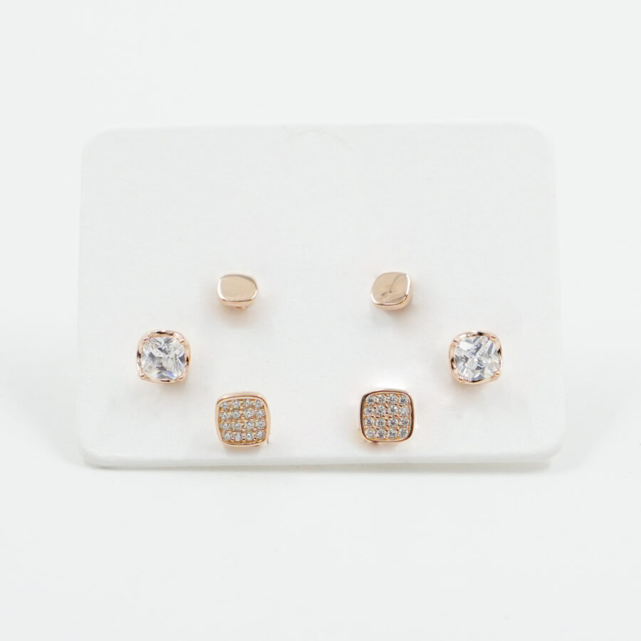 Set di Orecchini in argento quadrato con zirconi – Rosè