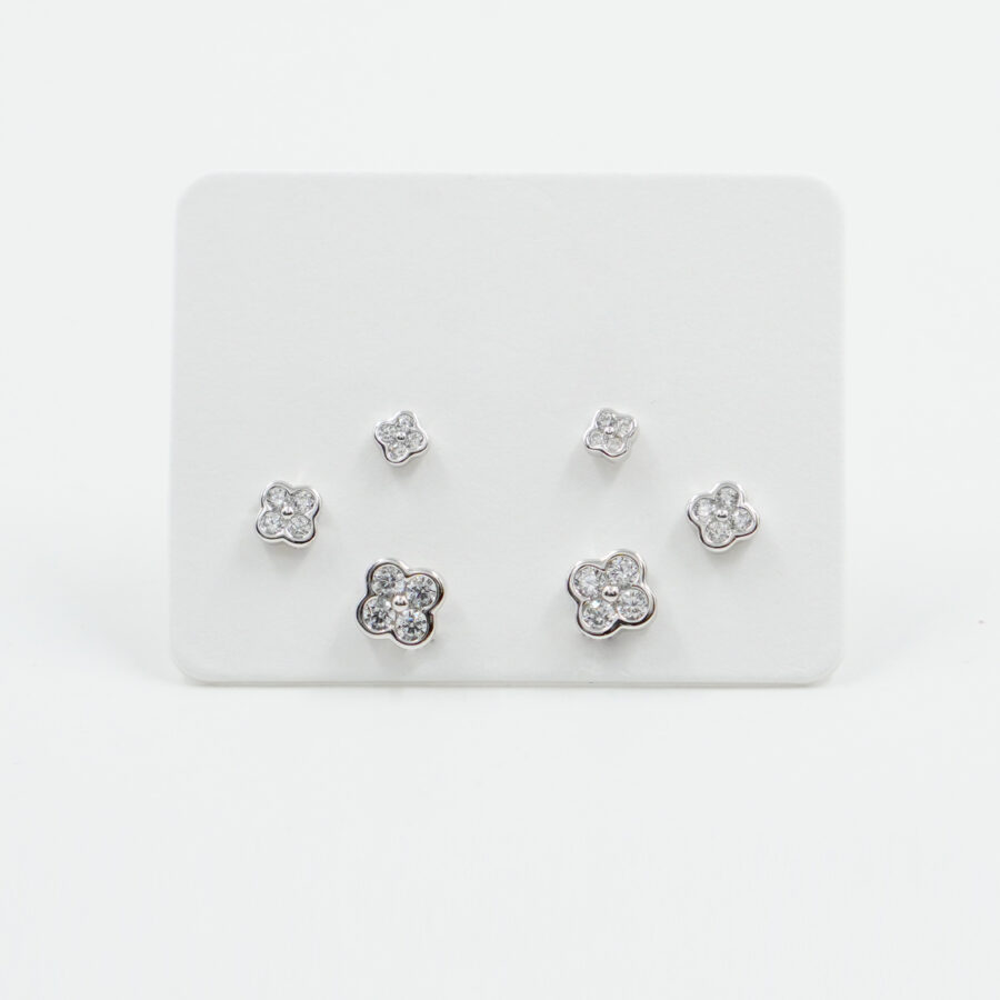 Set di Orecchini in argento fiore con zirconi – Rodiato