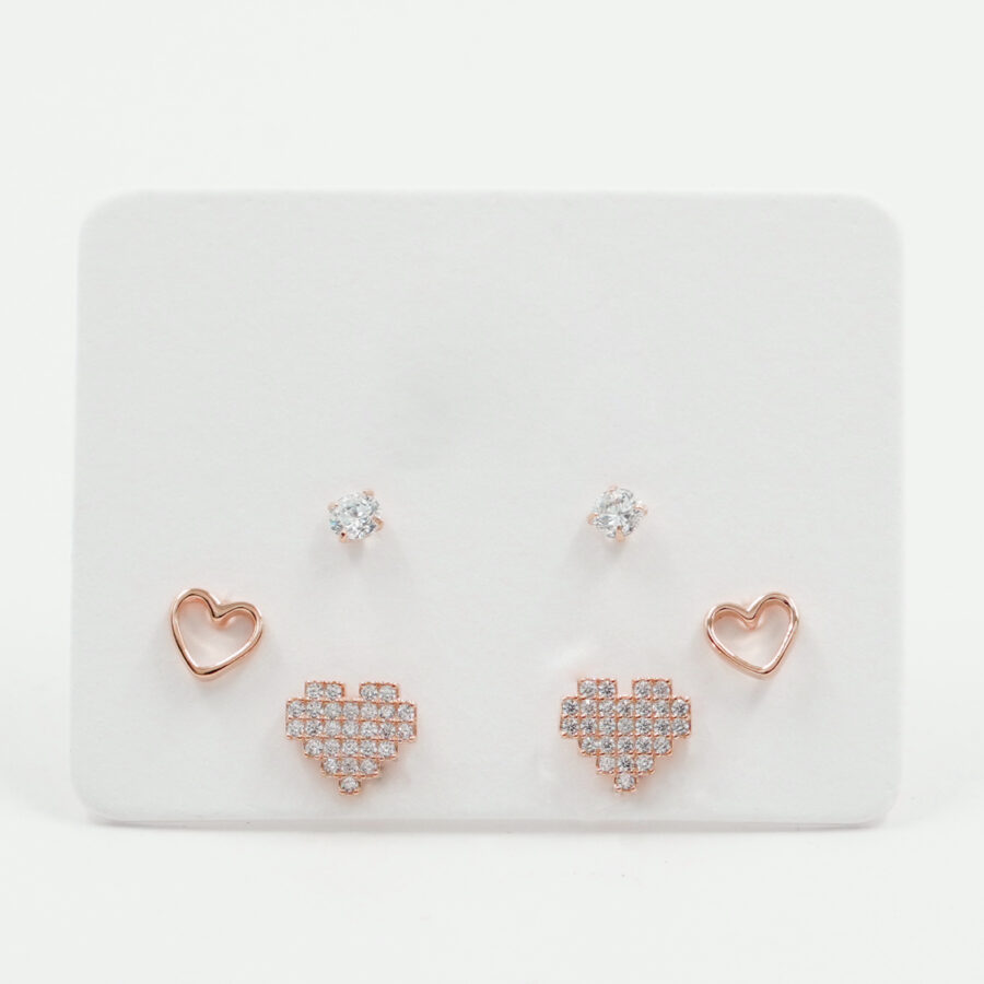 Set di Orecchini in argento cuore con zirconi – Rosè