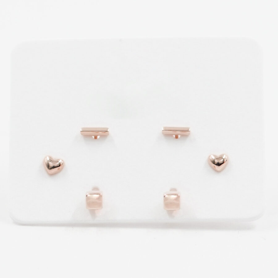 Set di Orecchini in argento cuore, cubo e barra – Rosè