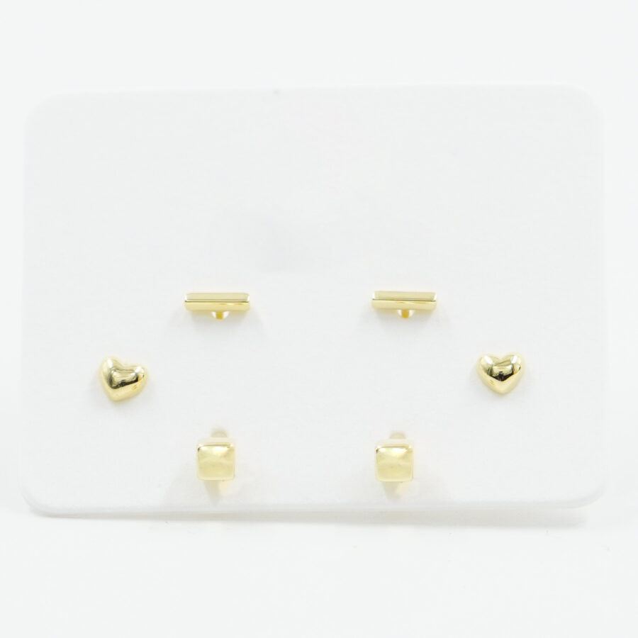 Set di Orecchini in argento cuore, cubo e barra – Dorato