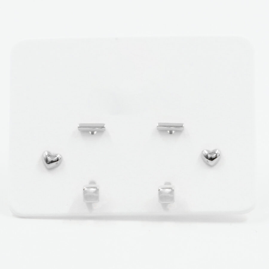 Set di Orecchini in argento cuore, cubo e barra – Rodiato