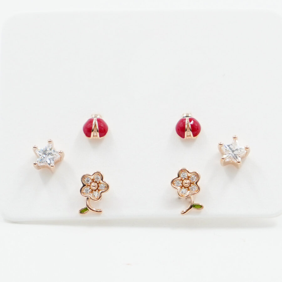 Set di Orecchini in argento portafortuna con smalto e zirconi – Rosè