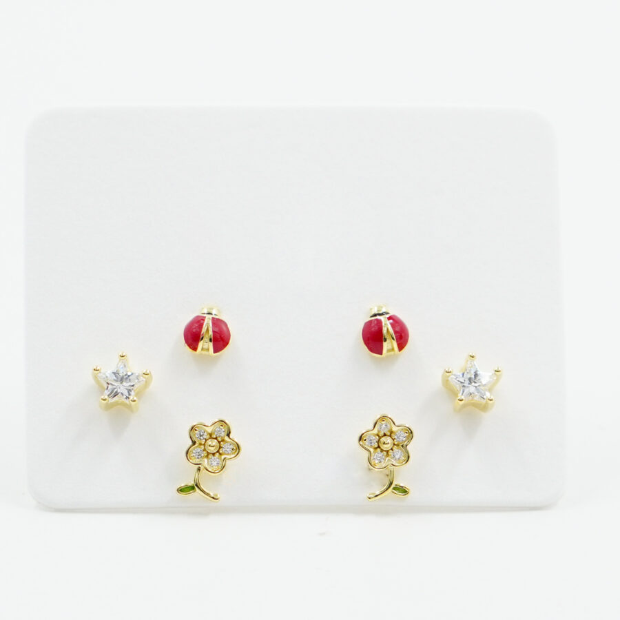 Set di Orecchini in argento portafortuna con smalto e zirconi – Dorato