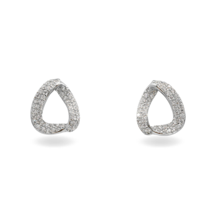 Orecchini in argento forma nastro con zirconi – Rodiato