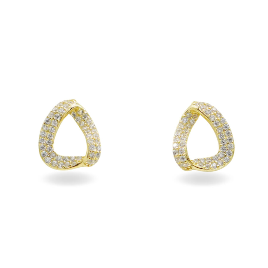 Orecchini in argento forma nastro con zirconi – Dorato