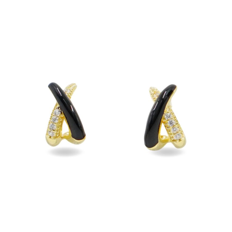 Orecchini in argento forma X con smalto e zirconi – Dorato