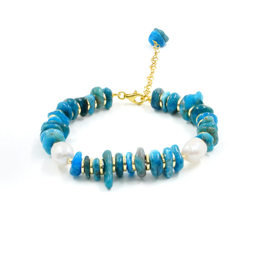 Bracciale con apatite, perla, ematite, chiusura in argento – Dorato
