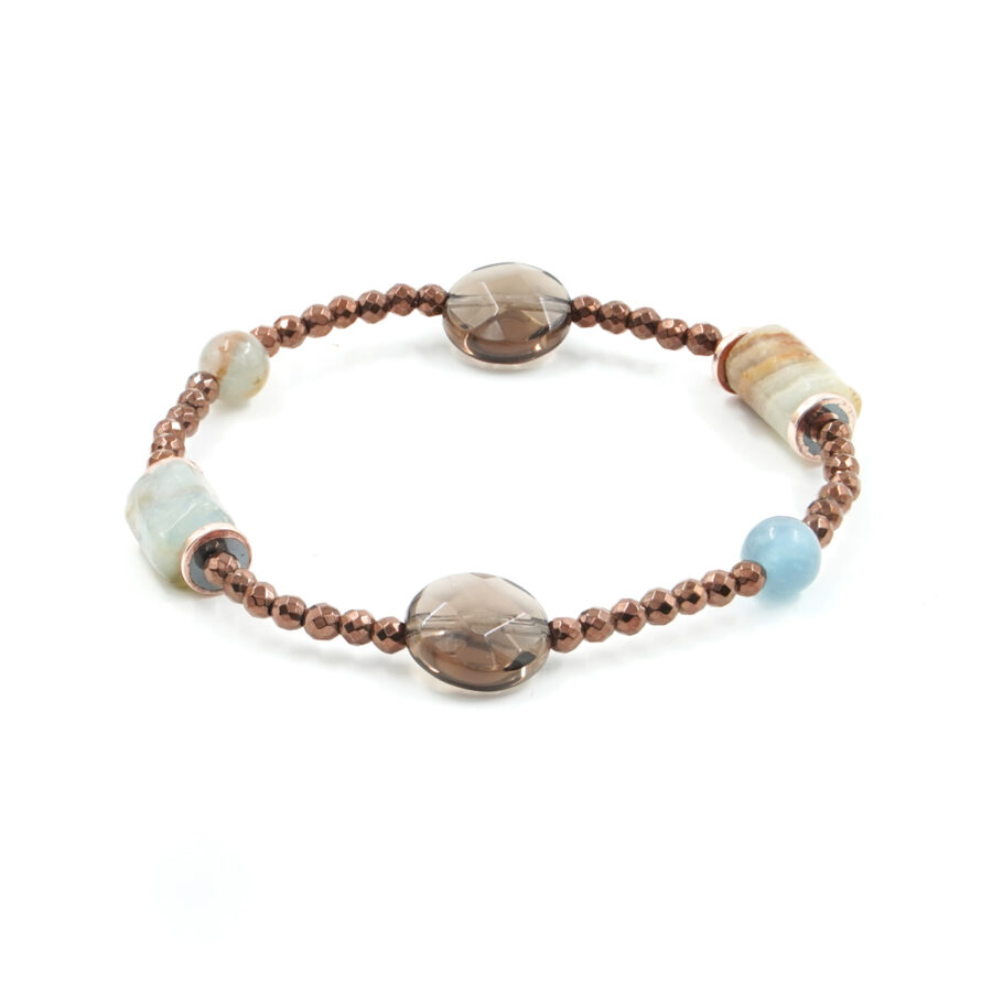 Bracciale Elastico con ematite, calcite azzurra, quarzo fumè