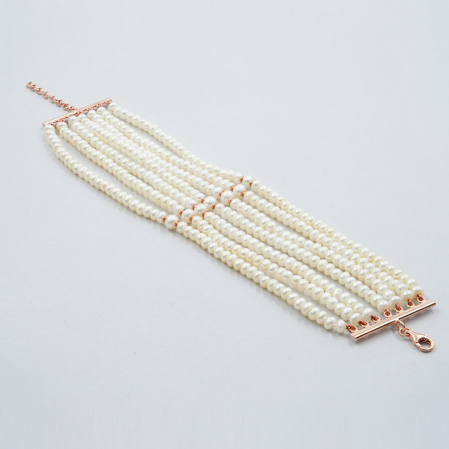 Bracciale Multifilo con perle forma bottone, chiusura in argento – Rosè