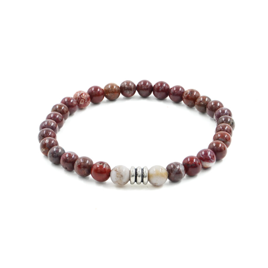Bracciale Elastico con Diaspro, Agata Smokey, elemento in argento brunito