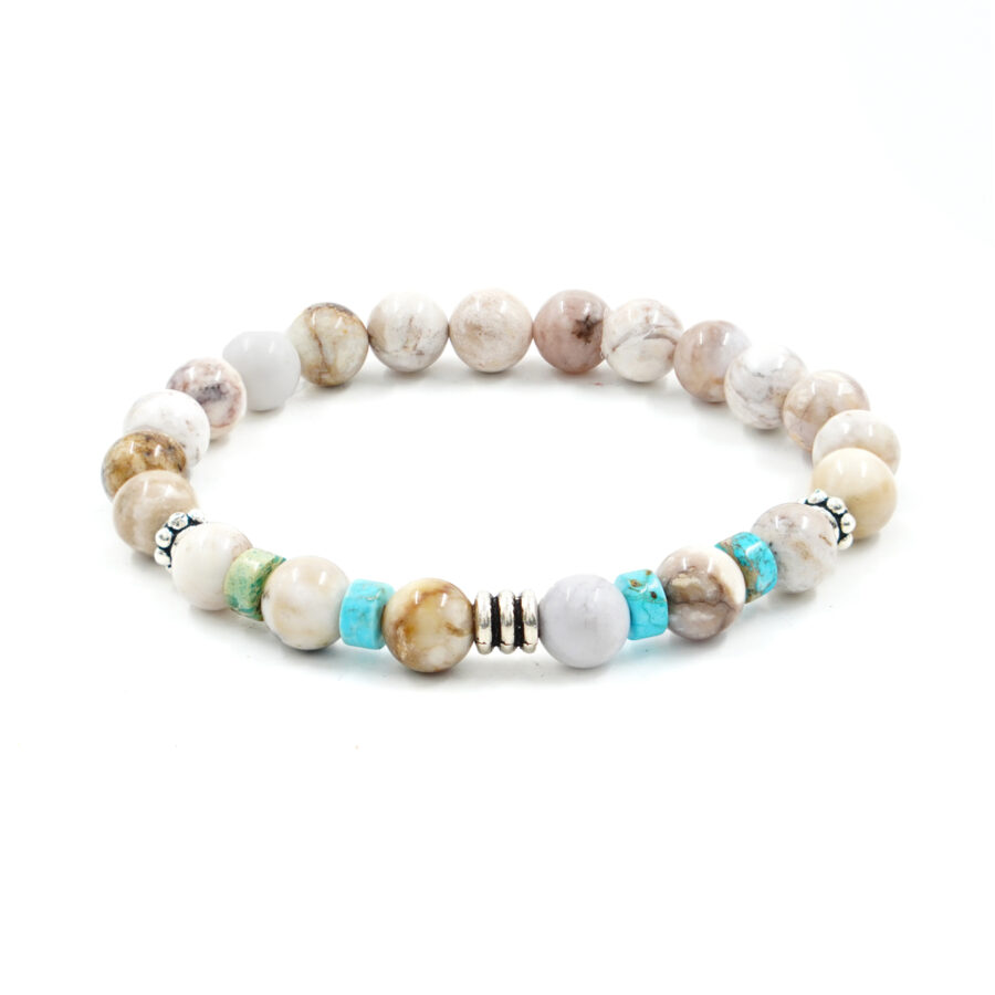 Bracciale Elastico con Agata Smokey, Diaspro Imperiale, elemento in argento brunito