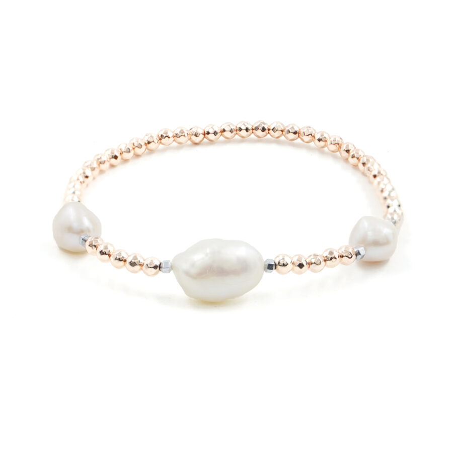 Bracciale Elastico con ematite rosa, perla