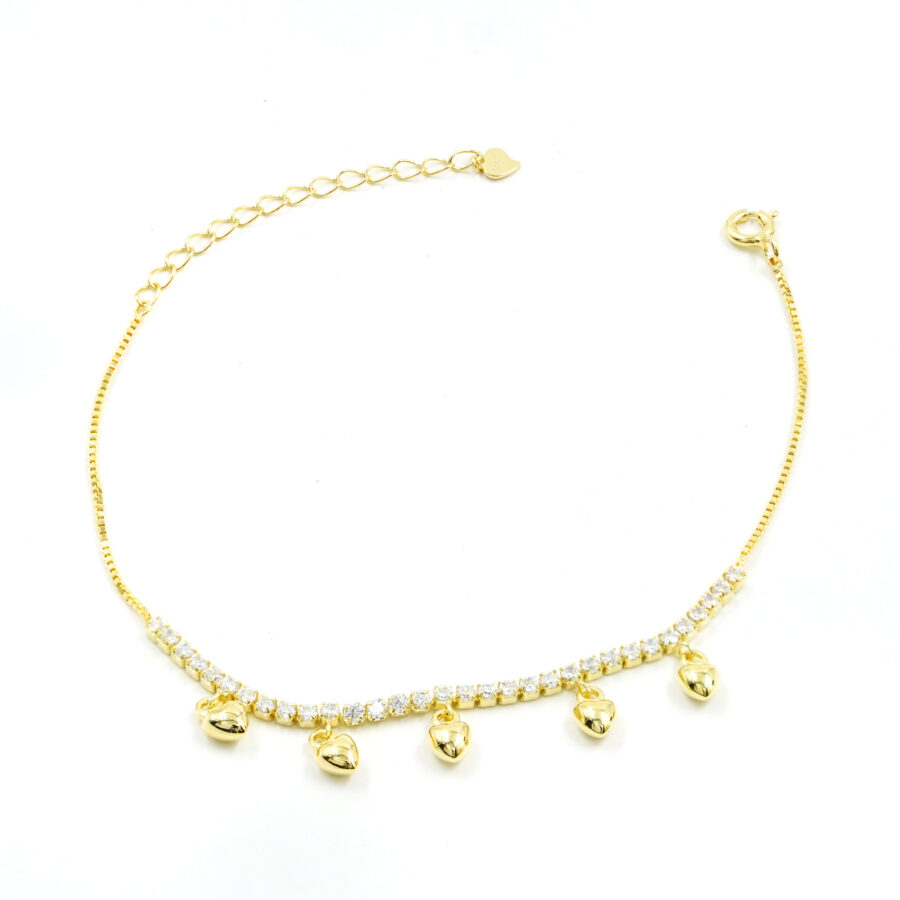 Bracciale in argento con cuori e zirconi – Dorato